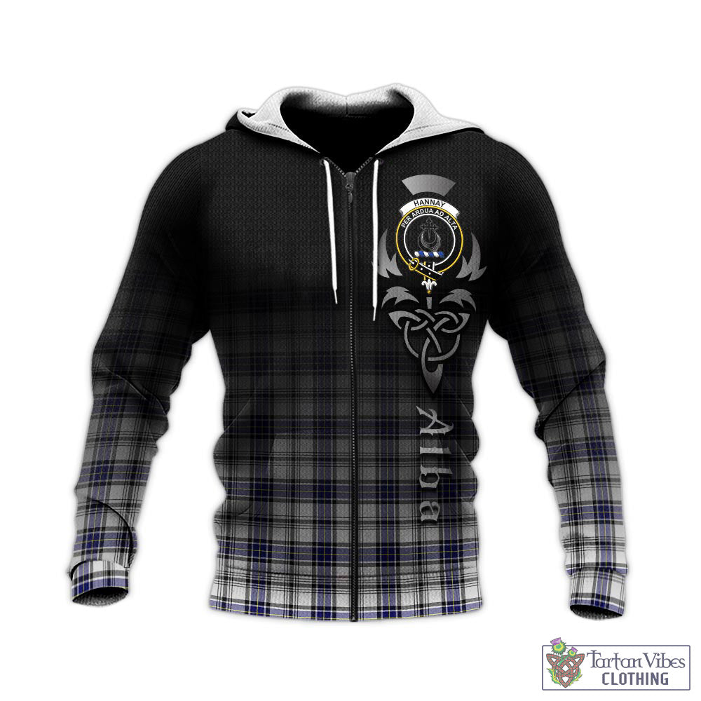 Tartan Vibes Clothing Hannay Modern Tartan Knitted Hoodie Featuring Alba Gu Brath Family Crest Celtic Inspired