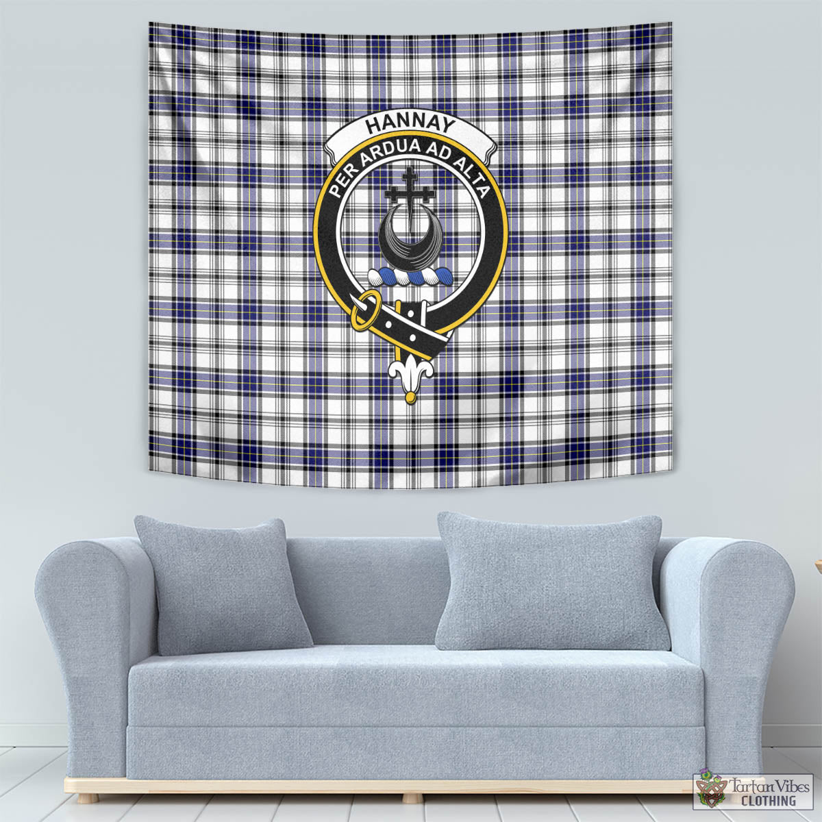 Tartan Vibes Clothing Hannay Modern Tartan Tapestry Wall Hanging and Home Decor for Room with Family Crest