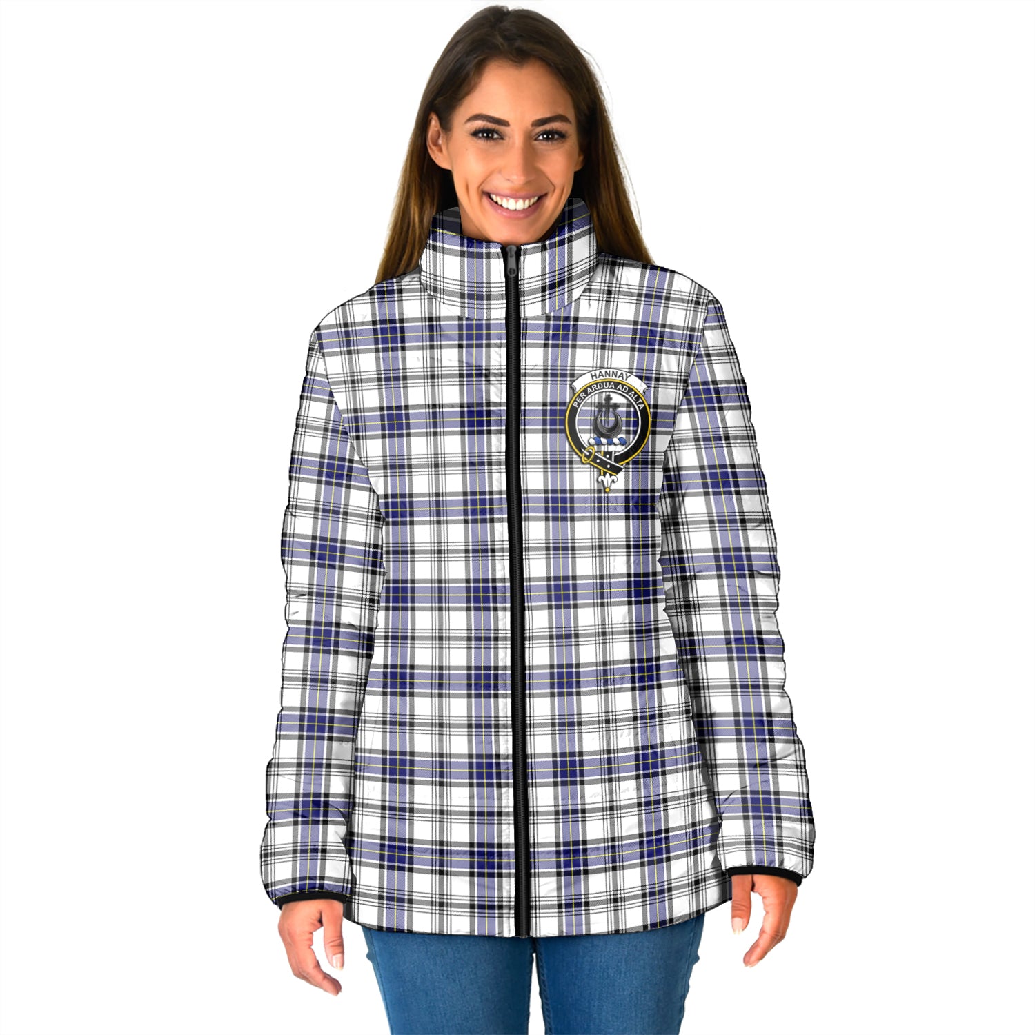 Hannay Tartan Padded Jacket with Family Crest - Tartan Vibes Clothing