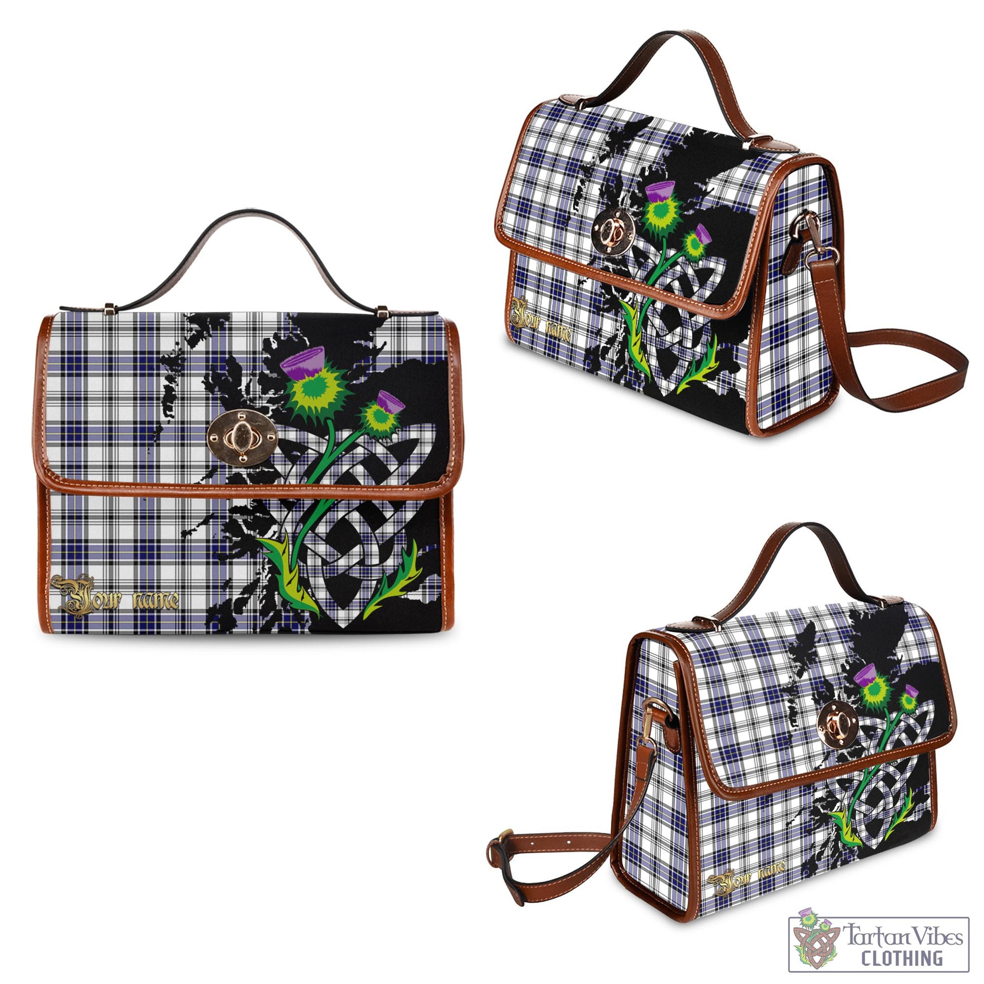 Tartan Vibes Clothing Hannay Modern Tartan Waterproof Canvas Bag with Scotland Map and Thistle Celtic Accents