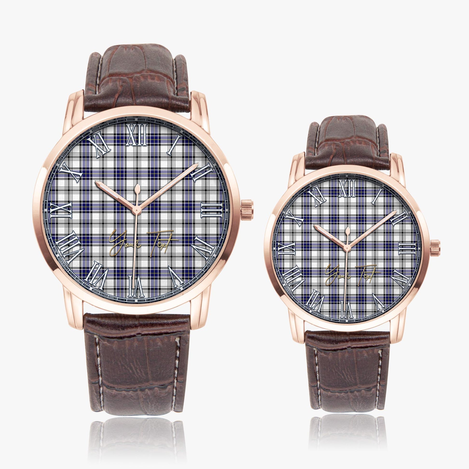 Hannay Modern Tartan Personalized Your Text Leather Trap Quartz Watch Wide Type Rose Gold Case With Brown Leather Strap - Tartanvibesclothing