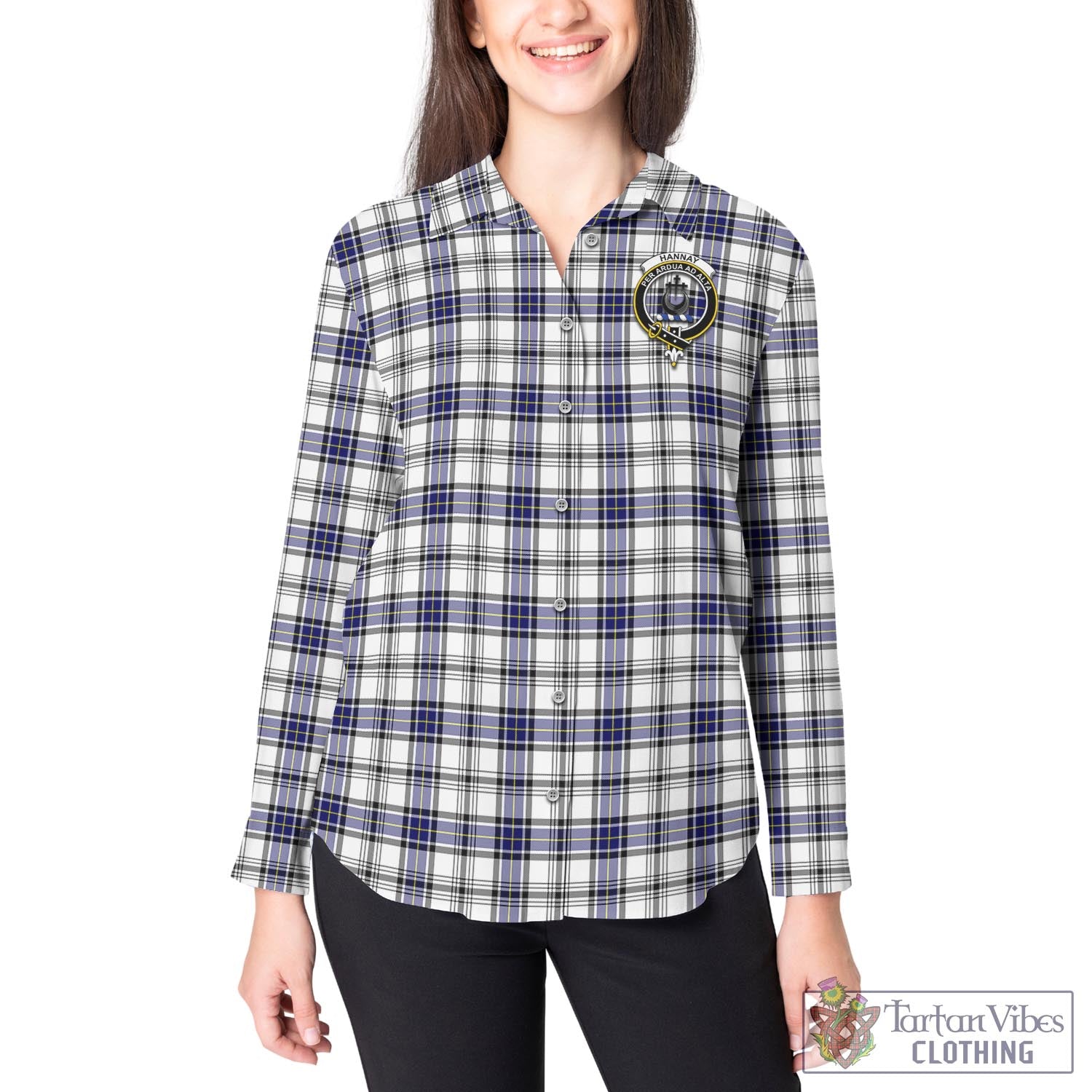 Tartan Vibes Clothing Hannay Modern Tartan Womens Casual Shirt with Family Crest