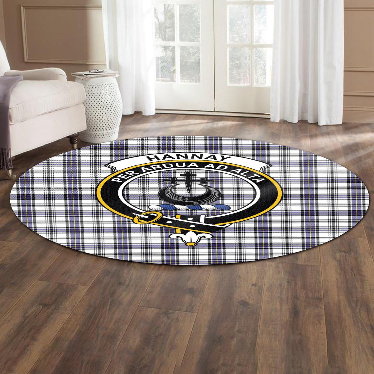 Hannay Tartan Round Rug with Family Crest - Tartan Vibes Clothing