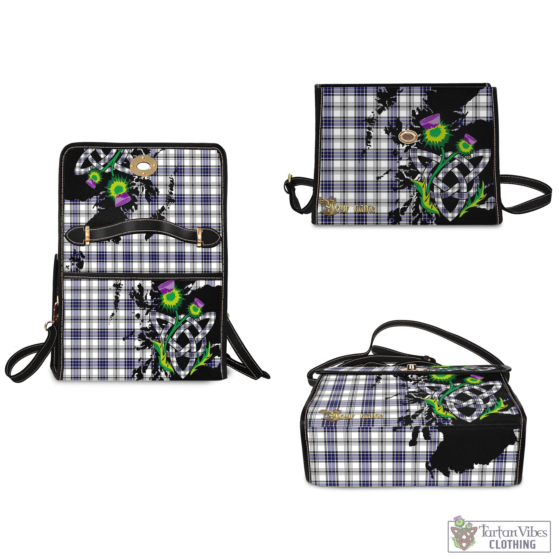 Tartan Vibes Clothing Hannay Modern Tartan Waterproof Canvas Bag with Scotland Map and Thistle Celtic Accents