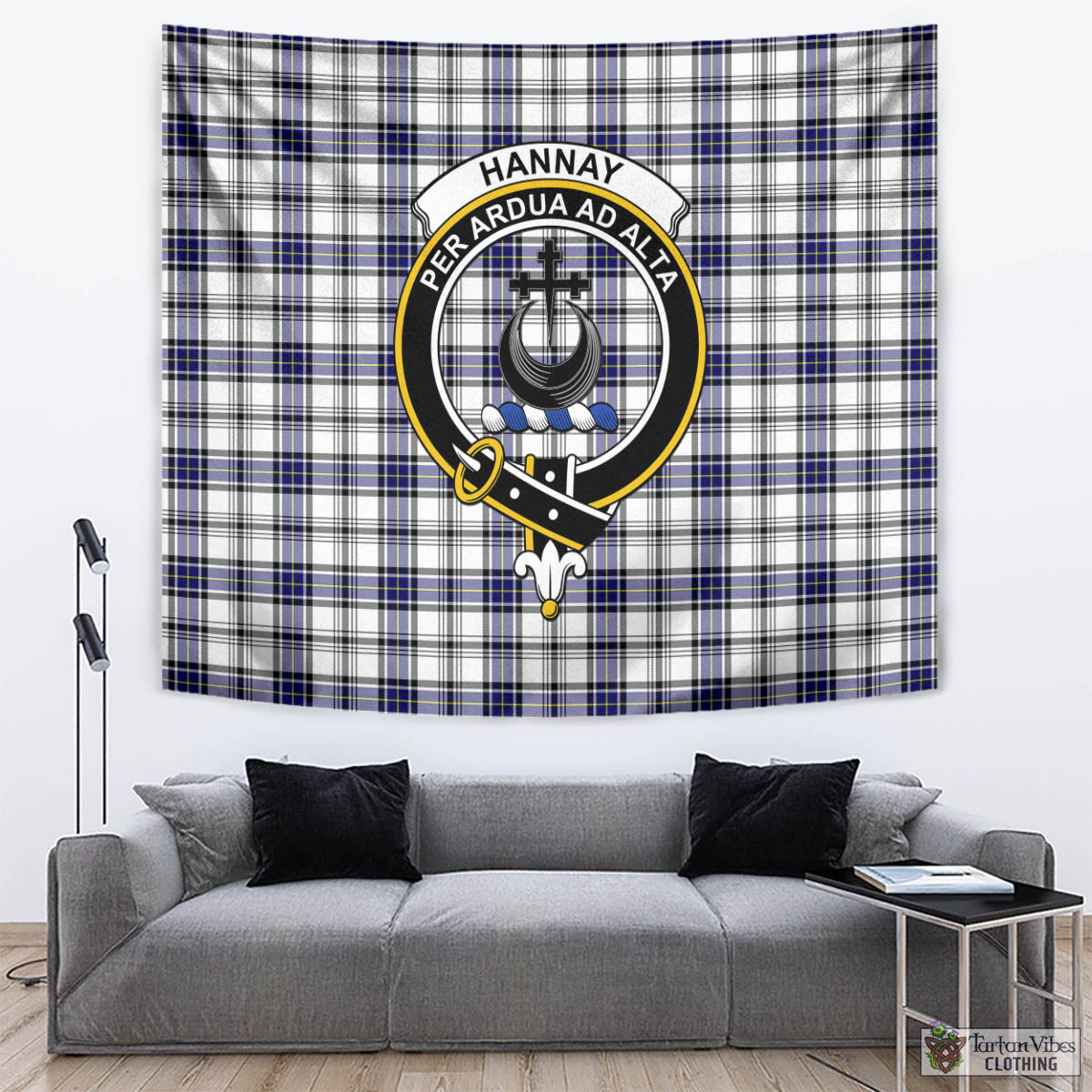 Tartan Vibes Clothing Hannay Modern Tartan Tapestry Wall Hanging and Home Decor for Room with Family Crest