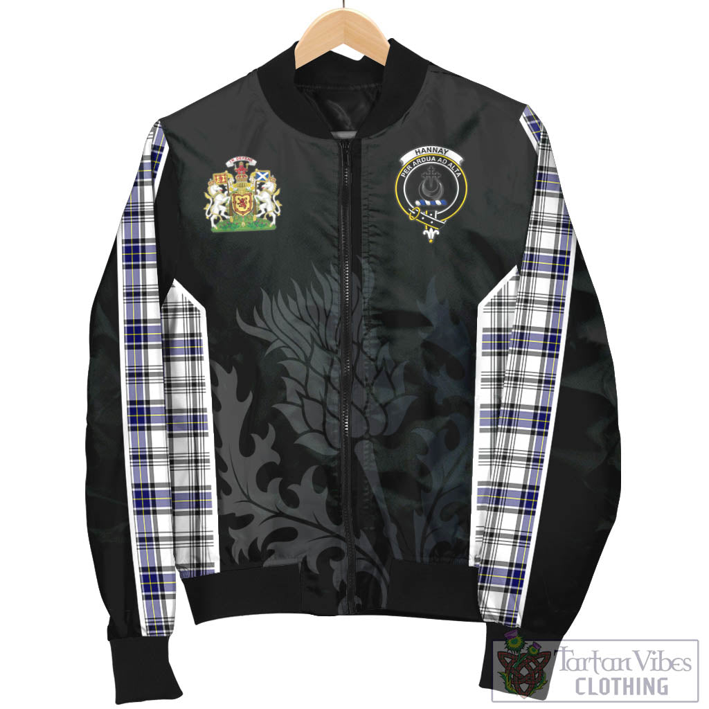 Tartan Vibes Clothing Hannay Modern Tartan Bomber Jacket with Family Crest and Scottish Thistle Vibes Sport Style