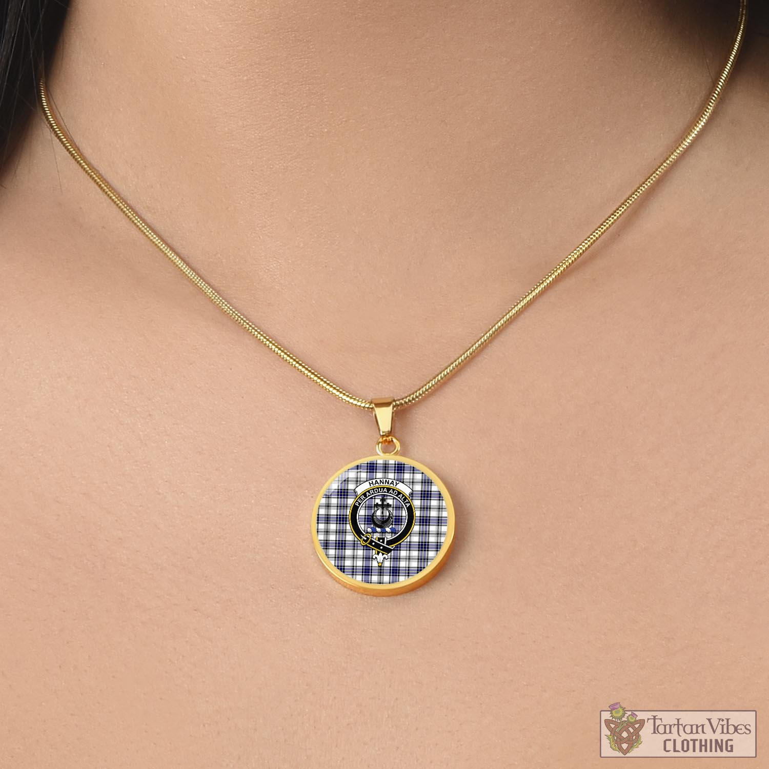 Tartan Vibes Clothing Hannay Modern Tartan Circle Necklace with Family Crest