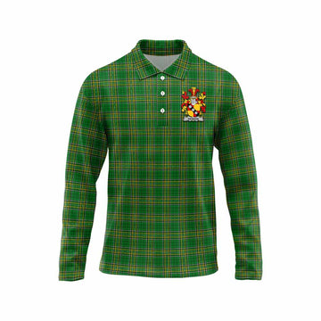 Hannon Irish Clan Tartan Long Sleeve Polo Shirt with Coat of Arms