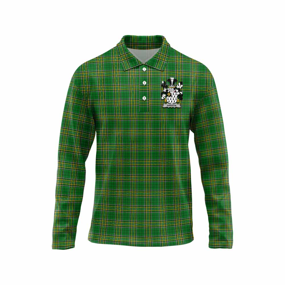 Hanson Irish Clan Tartan Long Sleeve Polo Shirt with Coat of Arms Unisex - Tartan Vibes Clothing
