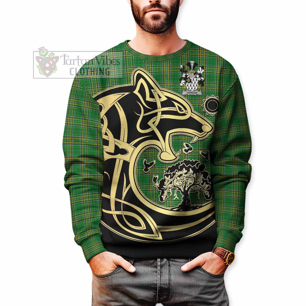Hanson Irish Tartan Sweatshirt with Coat of Arms Celtic Wolf Style - Tartan Vibes Clothing