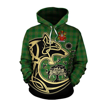 Harold Irish Tartan Cotton Hoodie with Coat of Arms Celtic Wolf Style