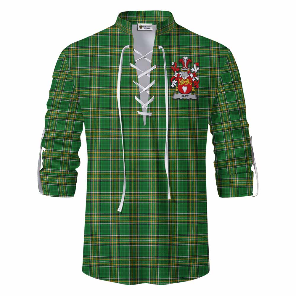 Tartan Vibes Clothing Hart Irish Clan Tartan Ghillie Kilt Shirt with Coat of Arms