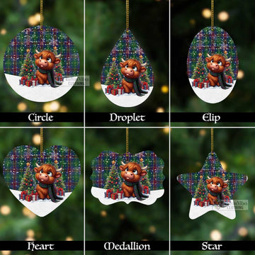 Hart Tartan Christmas Aluminium Ornament with Adorable Highland Coo