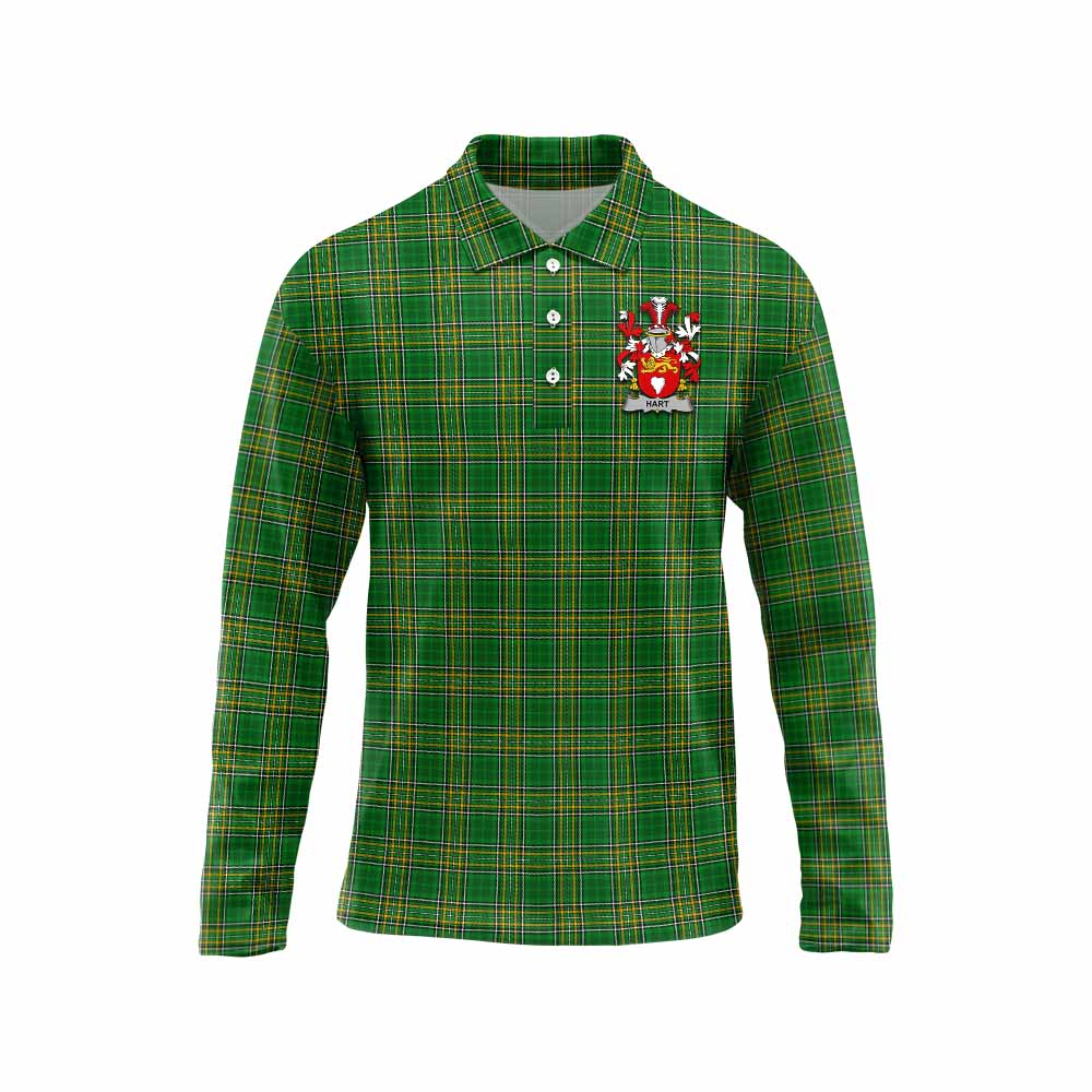 Tartan Vibes Clothing Hart Irish Clan Tartan Long Sleeve Polo Shirt with Coat of Arms