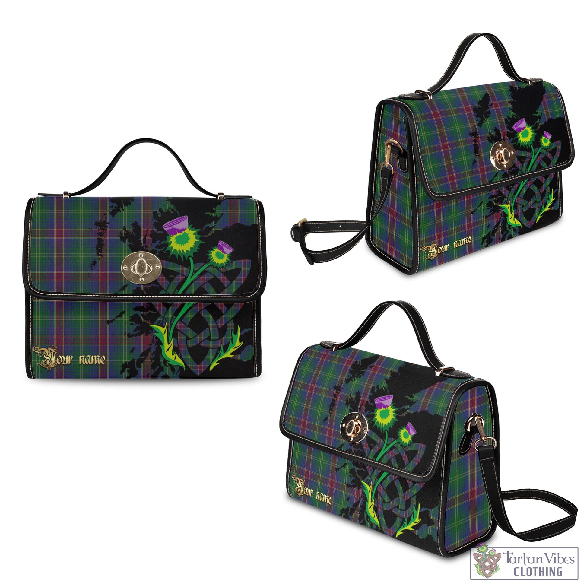 Tartan Vibes Clothing Hart of Scotland Tartan Waterproof Canvas Bag with Scotland Map and Thistle Celtic Accents