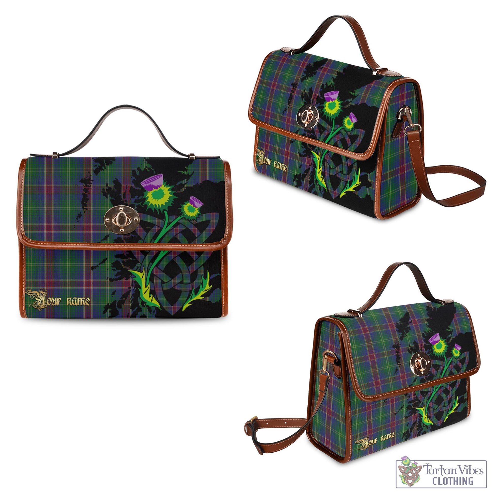 Tartan Vibes Clothing Hart of Scotland Tartan Waterproof Canvas Bag with Scotland Map and Thistle Celtic Accents