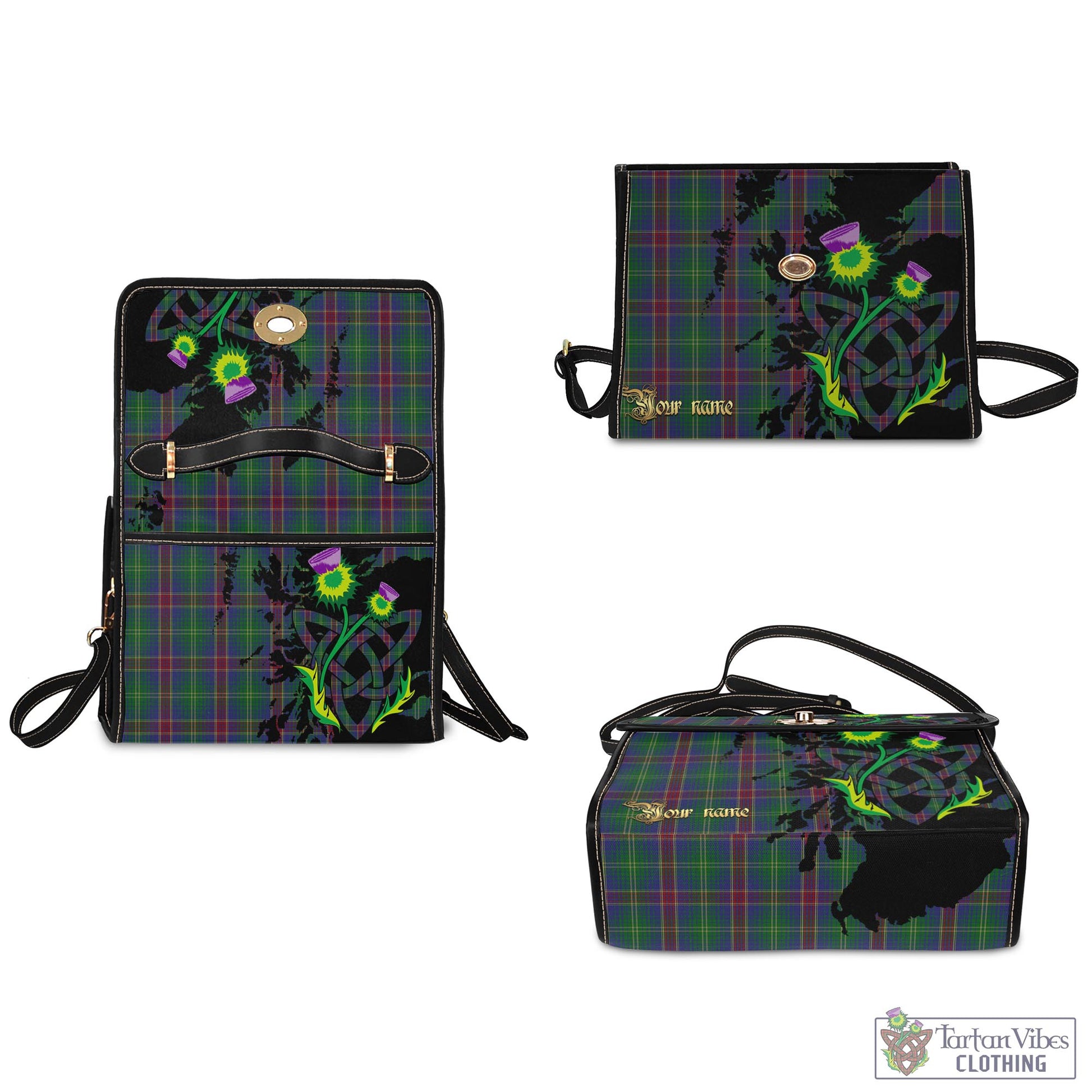 Tartan Vibes Clothing Hart of Scotland Tartan Waterproof Canvas Bag with Scotland Map and Thistle Celtic Accents