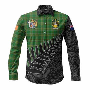Harvey Irish Clan Tartan Long Sleeve Button Shirt with Coat of Arms New Zealand Silver Fern Half Style Men's Shirt S - Tartan Vibes Clothing