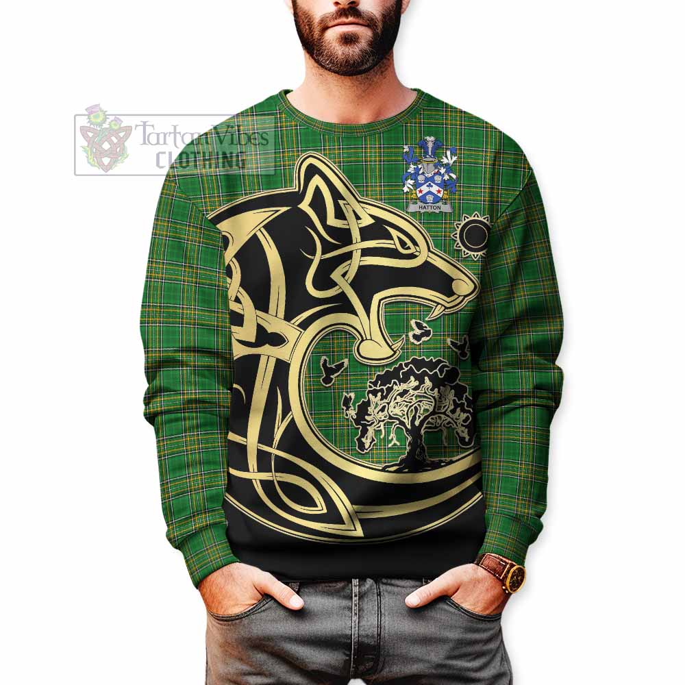 Hatton Irish Tartan Sweatshirt with Coat of Arms Celtic Wolf Style - Tartan Vibes Clothing
