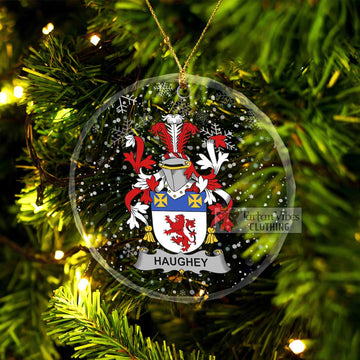 Haughey Irish Clan Christmas Glass Ornament with Coat of Arms Transparent Glass Circle - 2D-tartanvibesclothing