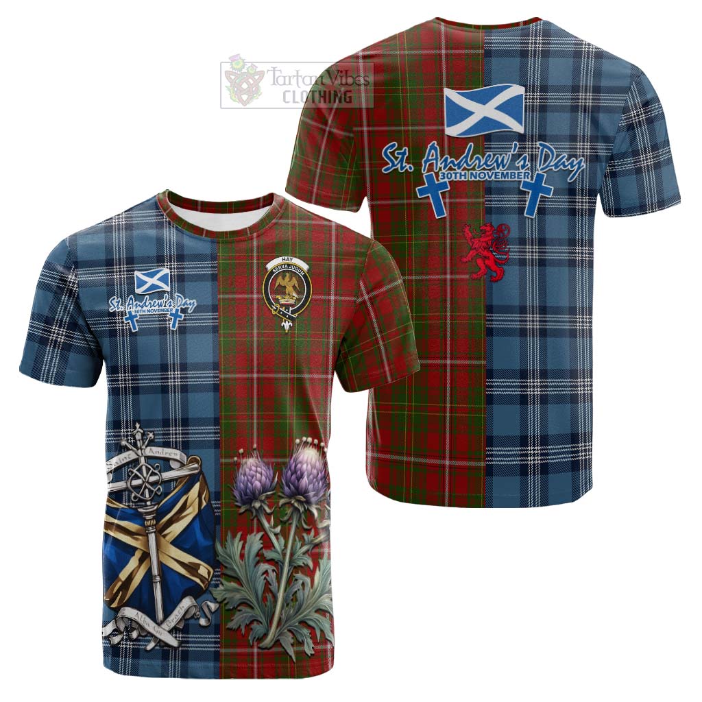 Tartan Vibes Clothing Hay Tartan Cotton T-shirt Happy St. Andrew's Day Half Tartan Style