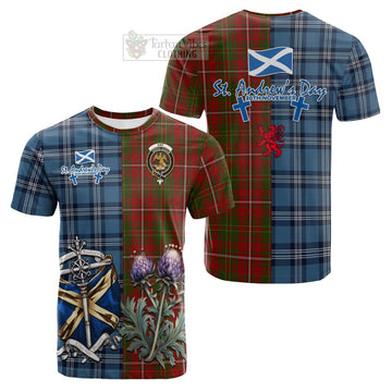 Hay Tartan Cotton T-shirt Happy St. Andrew's Day Half Tartan Style