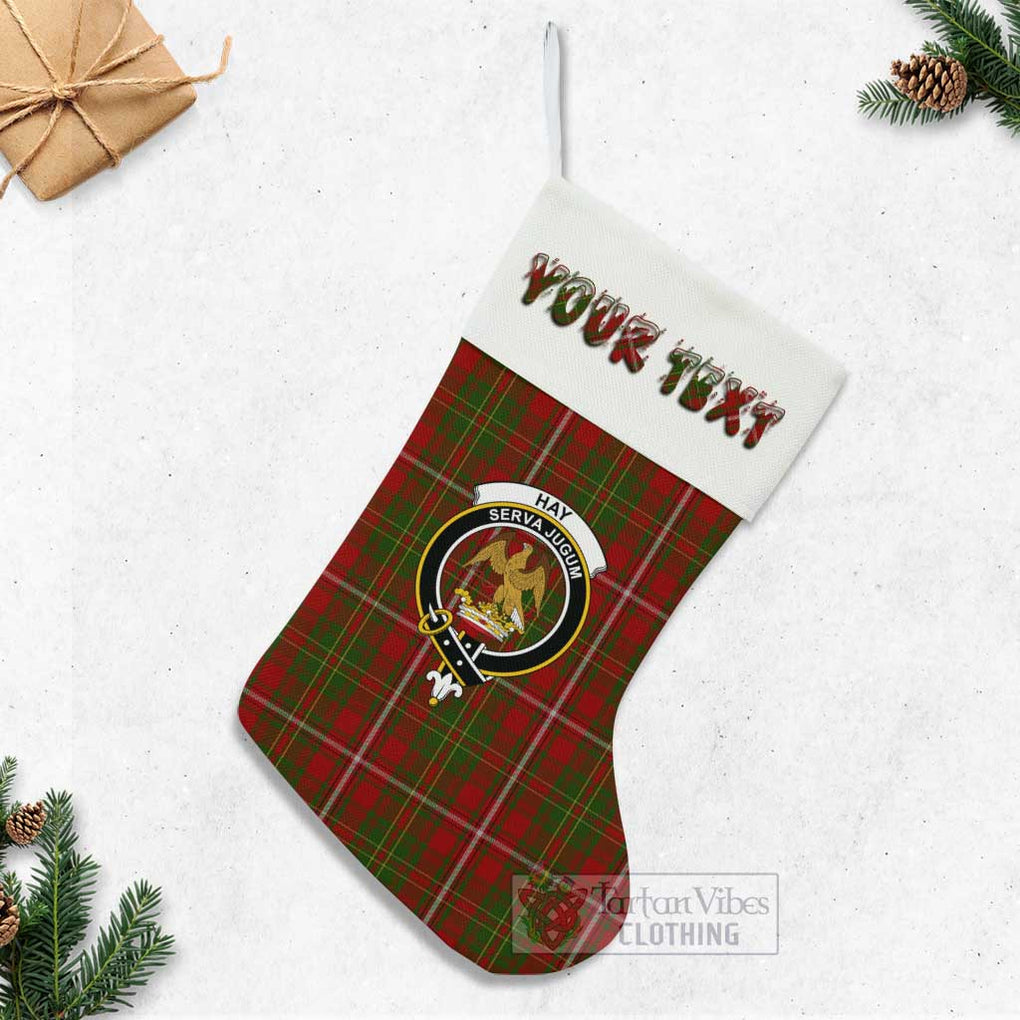 Tartan Vibes Clothing Hay Tartan Family Crest Christmas Stocking with Personalized Text