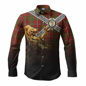 Hay Crest Tartan Long Sleeve Button Shirt with Golden Lion Emblem Celtic Style Men's Shirt S - Tartan Vibes Clothing