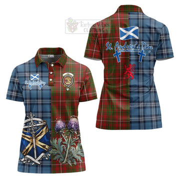 Hay Tartan Women's Polo Shirt Happy St. Andrew's Day Half Tartan Style