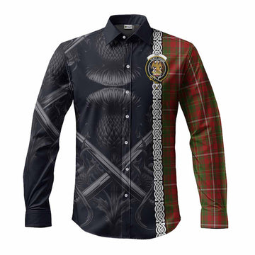 Hay Tartan Long Sleeve Button Shirt with Family Crest Cross Sword Thistle Celtic Vibes