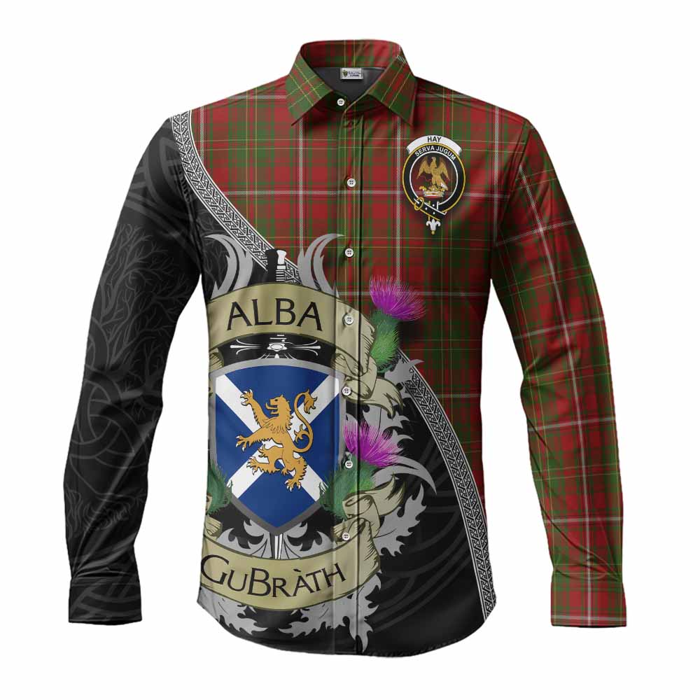 Hay Tartan Family Crest Long Sleeve Button Shirt Lion Rampant Royal Thistle Shield Celtic Inspired Men's Shirt S - Tartan Vibes Clothing