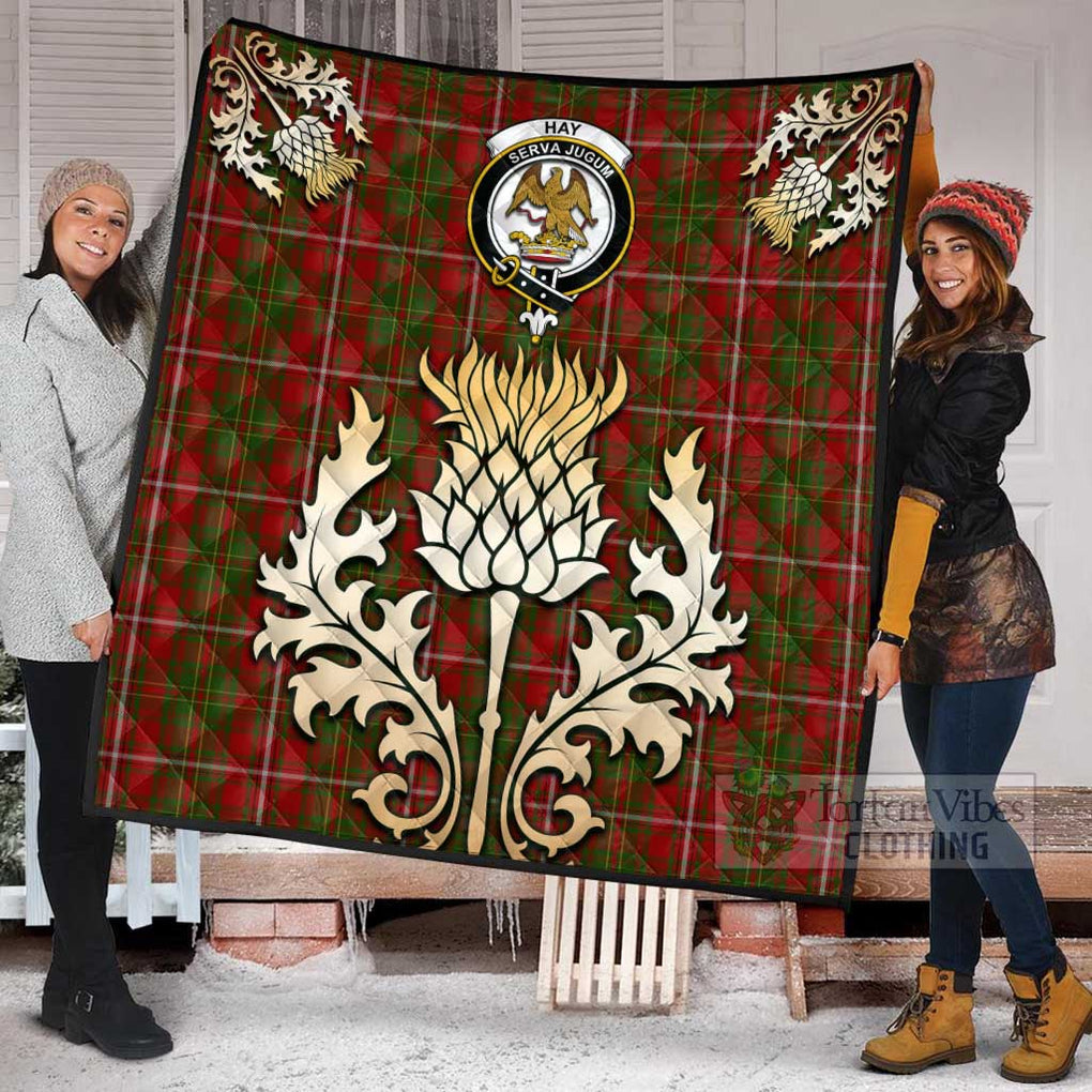 Tartan Vibes Clothing Hay Tartan Quilt with Family Crest and Golden Thistle Style