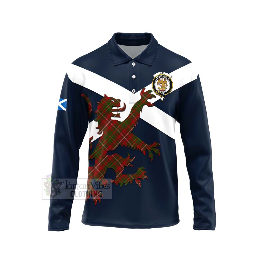 Tartan Vibes Clothing Hay Tartan Lion Rampant Long Sleeve Polo Shirt – Proudly Display Your Heritage with Alba Gu Brath and Clan Name