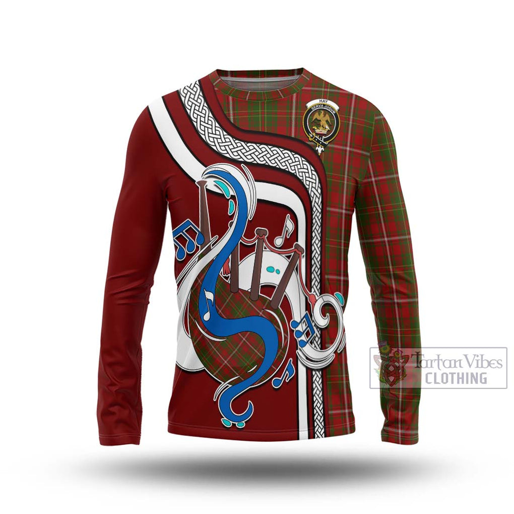 Tartan Vibes Clothing Hay Tartan Long Sleeve T-Shirt with Epic Bagpipe Style