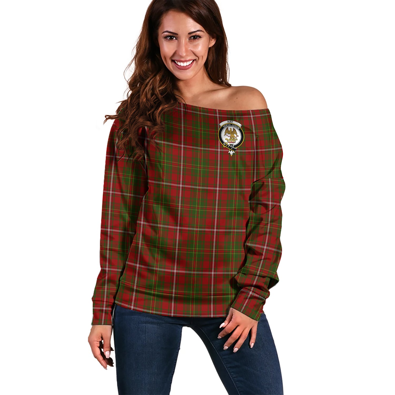 Hay Tartan Off Shoulder Women Sweater with Family Crest Women - Tartanvibesclothing