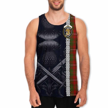 Hay Tartan Men's Tank Top with Family Crest Cross Sword Thistle Celtic Vibes