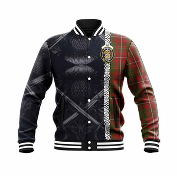 Hay Tartan Baseball Jacket with Family Crest Cross Sword Thistle Celtic Vibes