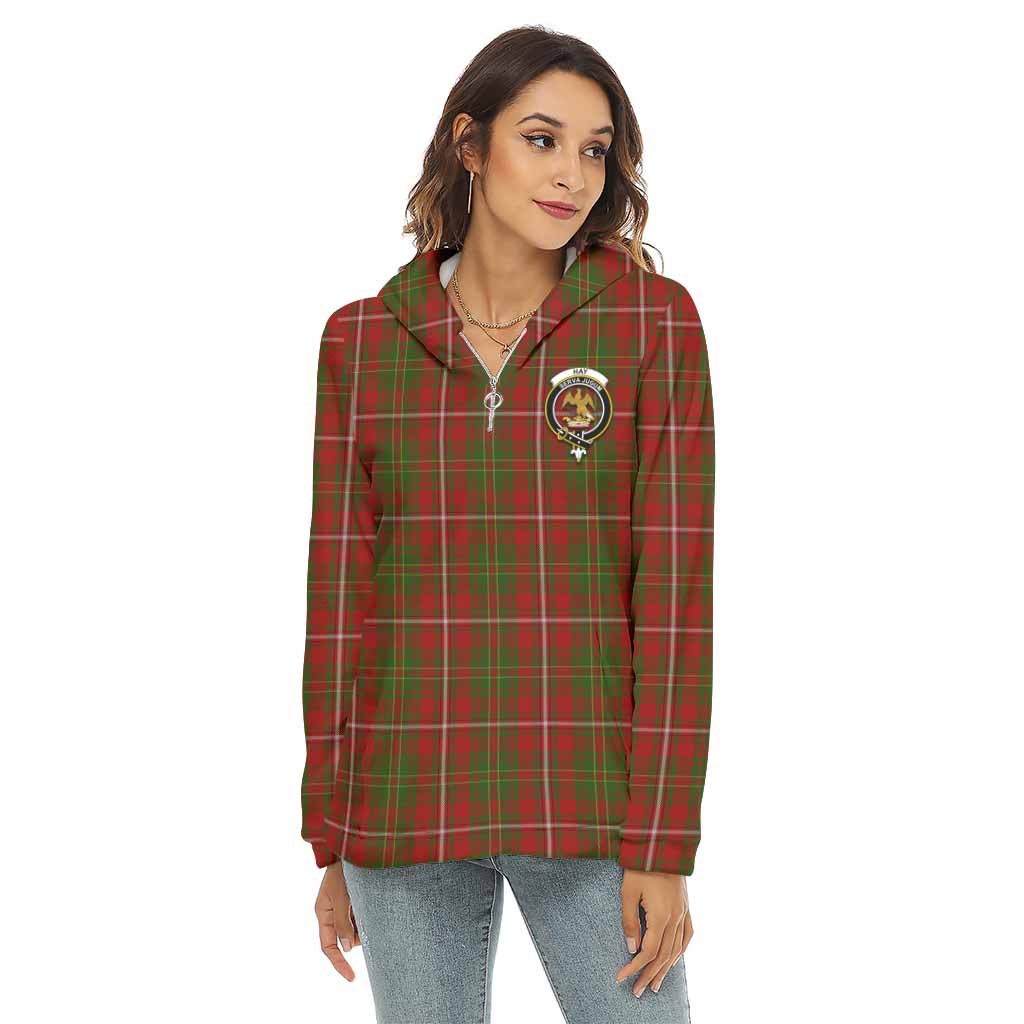 Tartan Vibes Clothing Hay Tartan Crest Women's Borg  Half Zip Fleece Hoodie