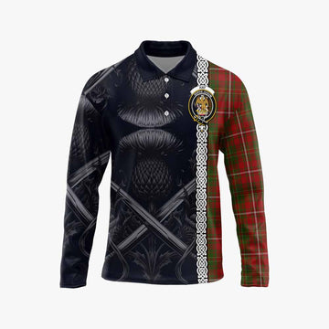 Hay Tartan Long Sleeve Polo Shirt with Family Crest Cross Sword Thistle Celtic Vibes