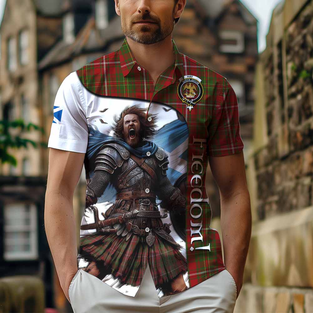 Tartan Vibes Clothing Hay Crest Tartan Short Sleeve Button Shirt Inspired by the Freedom of Scottish Warrior