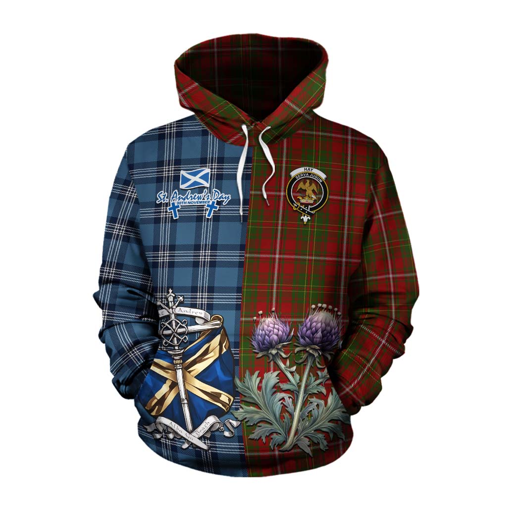 Tartan Vibes Clothing Hay Tartan Cotton Hoodie Happy St. Andrew's Day Half Tartan Style