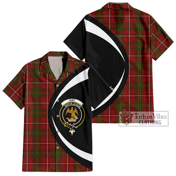 Hay Tartan Short Sleeve Button Up with Family Crest Circle Style