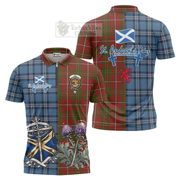 Hay Tartan Zipper Polo Shirt Happy St. Andrew's Day Half Tartan Style