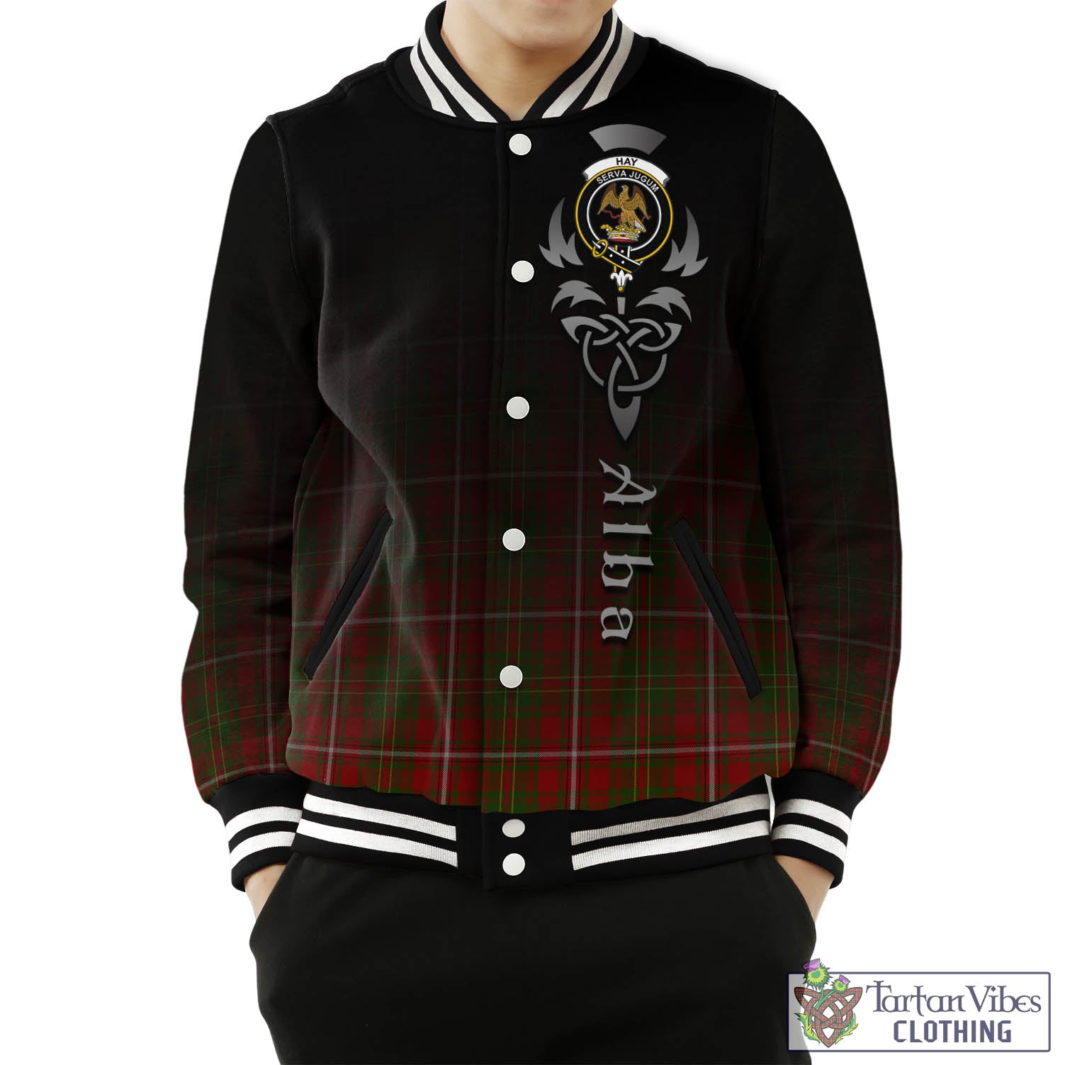 Tartan Vibes Clothing Hay Tartan Baseball Jacket Featuring Alba Gu Brath Family Crest Celtic Inspired