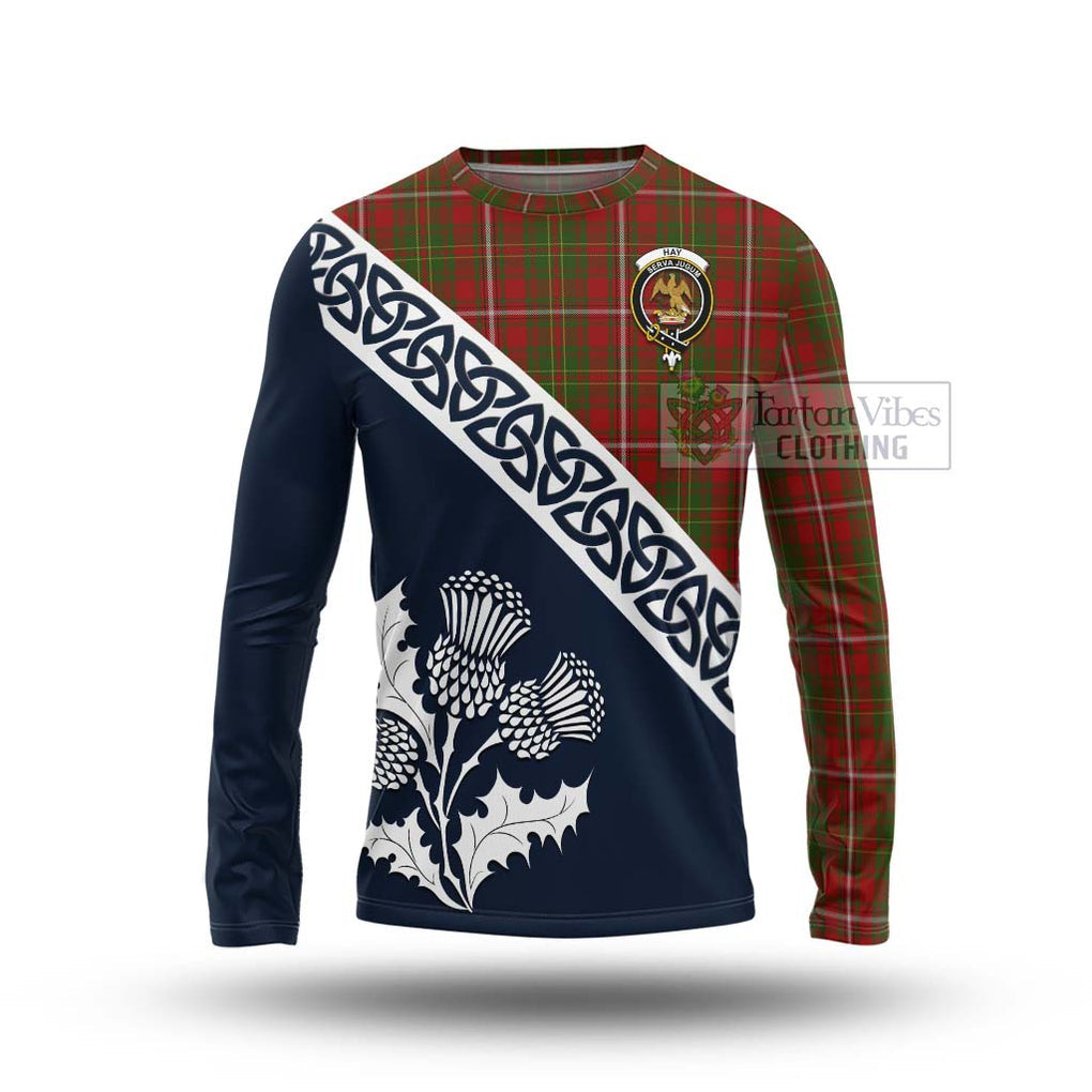 Tartan Vibes Clothing Hay Tartan Long Sleeve T-Shirt Featuring Thistle and Scotland Map