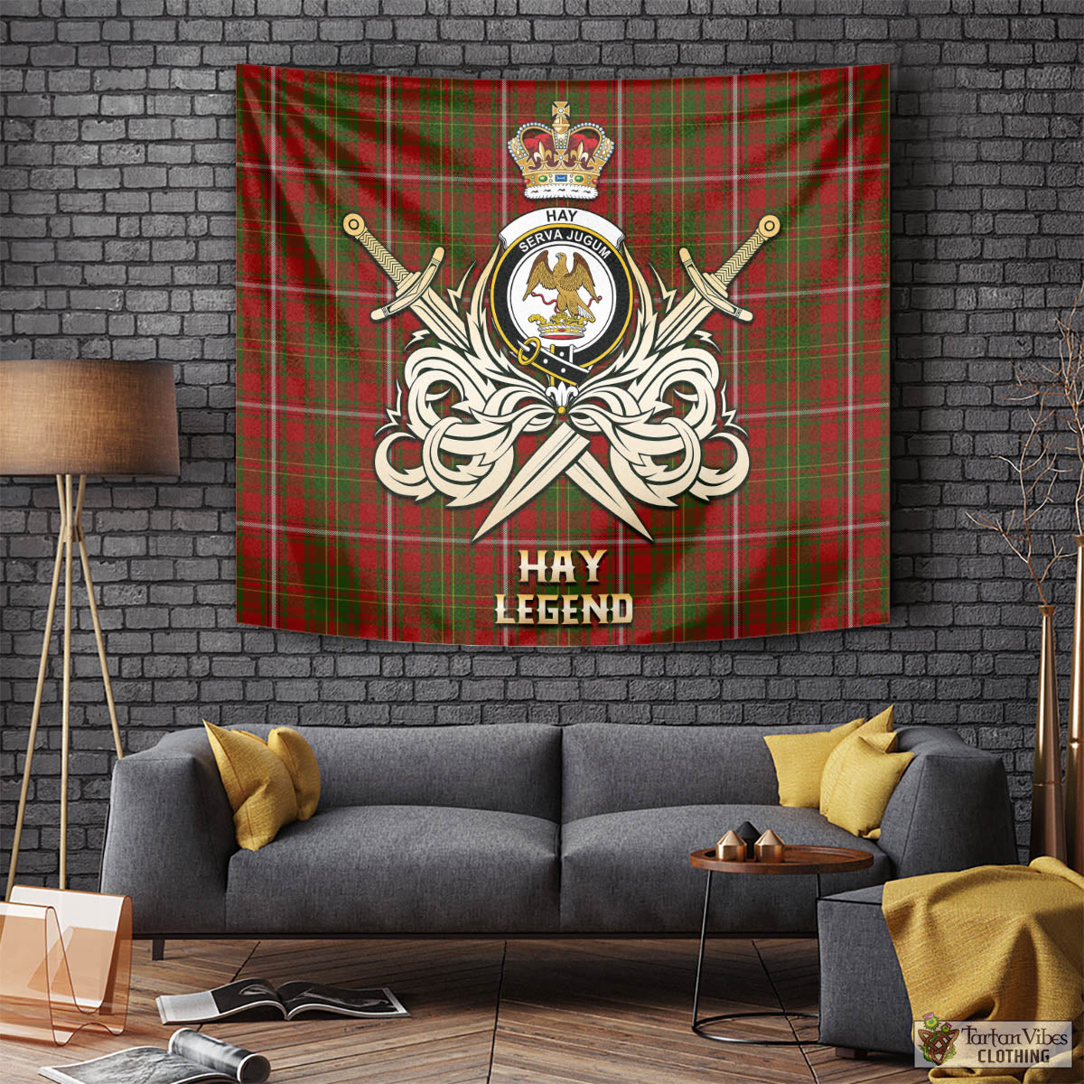 Tartan Vibes Clothing Hay Tartan Tapestry with Clan Crest and the Golden Sword of Courageous Legacy