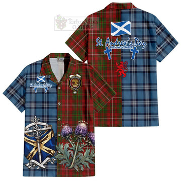 Hay Tartan Short Sleeve Button Shirt Happy St. Andrew's Day Half Tartan Style