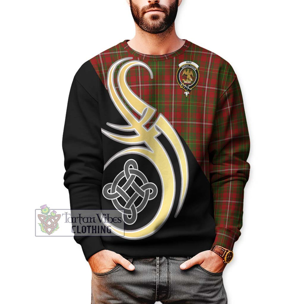 Hay Tartan Sweatshirt with Family Crest and Celtic Symbol Style Unisex - Tartan Vibes Clothing