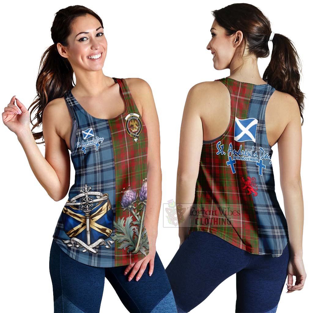 Tartan Vibes Clothing Hay Tartan Women's Racerback Tanks Happy St. Andrew's Day Half Tartan Style