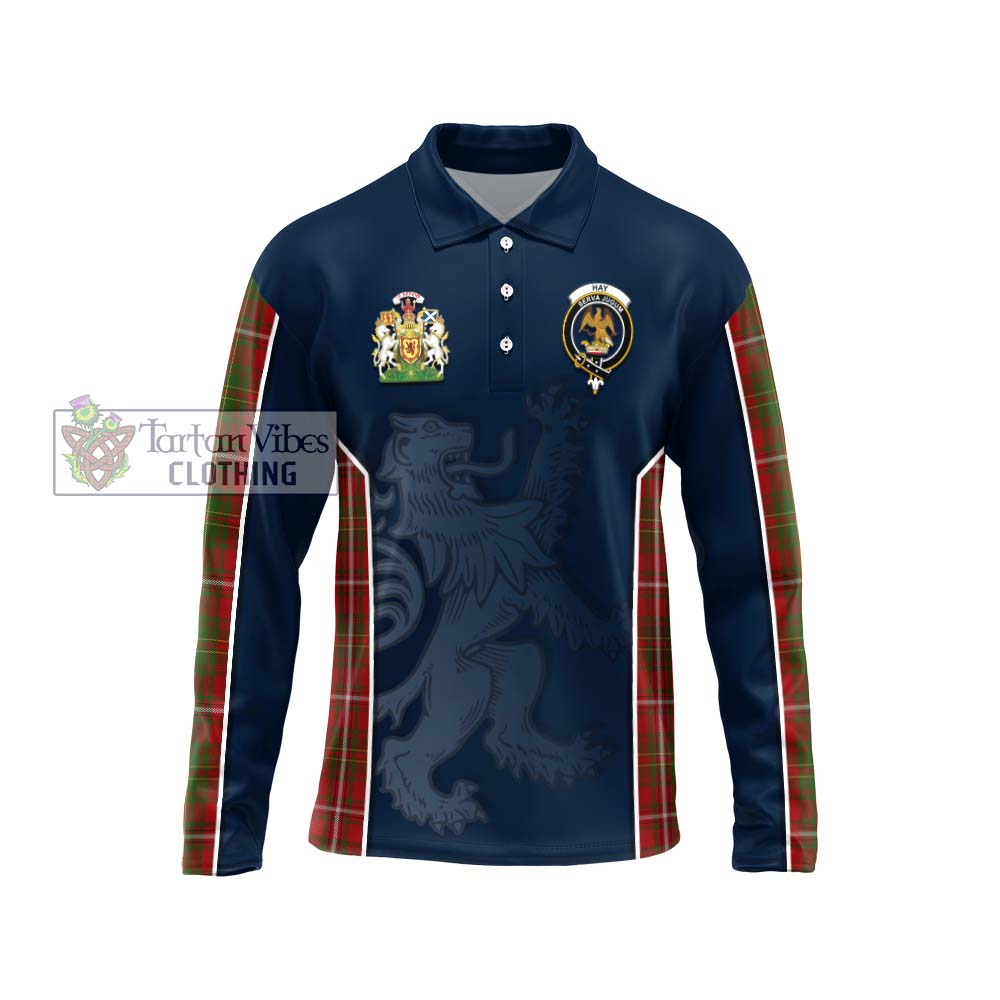 Hay Tartan Long Sleeve Polo Shirt with Family Crest and Lion Rampant Vibes Sport Style Unisex - Tartan Vibes Clothing